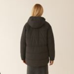 Geacă matlasată damă neagră – Geacă de iarnă călduroasă cu glugă & șnur de strângere - imagine 2