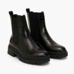 Damen Chelsea Boots Schwarz – Chunky Stiefeletten mit Kroko-Optik