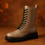 Damen Combat Boots Grau – Trendige Schnürstiefel mit Chunky-Sohle – Bild 2
