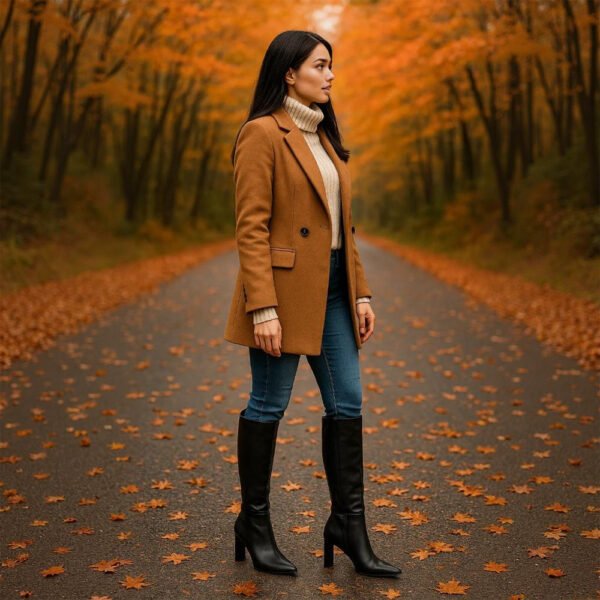 Damen High Heel Stiefel Schwarz – Kniehohe Stiefel mit Blockabsatz & Square Toe – Bild 10