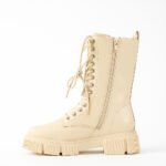 Damen Lace-Up Boots Beige – Trendige Chunky Stiefel mit hohem Schaft – Bild 3