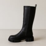 Damen Stiefel Schwarz – Kniehohe Boots mit Chunky-Sohle & Reißverschluss – Bild 3