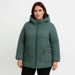 Damen Steppjacke Plus Size Grün – Warme Winterjacke mit Kapuze