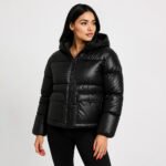 Doudoune Femme Noire – Veste Matelassée à Effet Brillant