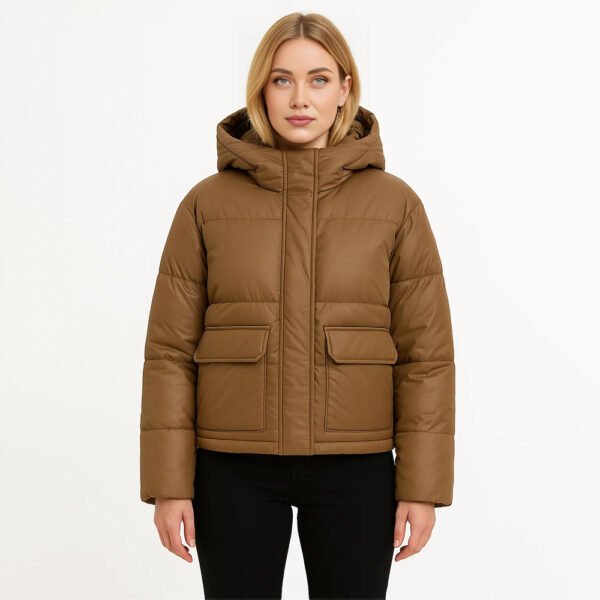 Doudoune Femme Marron – Manteau d’Hiver Chaud avec Capuche & Grandes Poches – Image 6