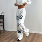Women’s White Jogger Pants with Graphic Print – Urban Streetwear - Image 3
