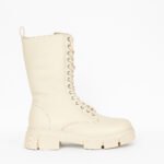 Damen Lace-Up Boots Beige – Trendige Chunky Stiefel mit hohem Schaft – Bild 4