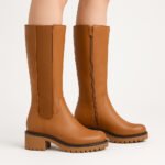 Damen Chelsea Boots Braun – Mid-Calf Stiefel mit Chunky-Sohle