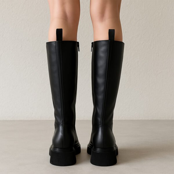 Damen Stiefel Schwarz – Kniehohe Boots mit Chunky-Sohle & Reißverschluss – Bild 4