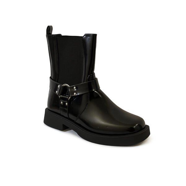 Damen Biker Boots Schwarz – Rockige Stiefeletten mit Schnallen-Detail – Bild 4