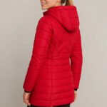 Palton matlasat damă roșu – Palton de iarnă elegant cu glugă - imagine 3