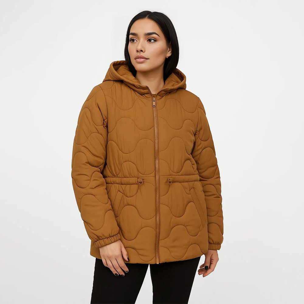 3 Doudoune femme marron – Veste d’hiver tendance avec capuche & cordon de serrage – Image 1