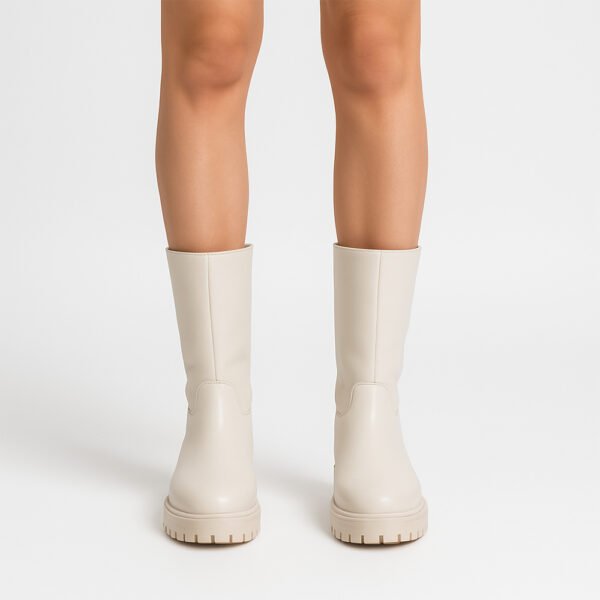 Damen Stiefel Beige – Mid-Calf Boots mit Chunky-Sohle & Seitlichem Reißverschluss – Bild 4