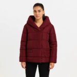 Doudoune Femme Bordeaux – Veste Matelassée à Col Large