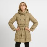 Palton matlasat damă bej – Palton elegant cu centură & glugă - imagine 4