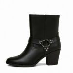 Damen Ankle Boots Schwarz – Elegante Stiefeletten mit Schnalle & Nieten-Details – Bild 2