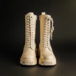 Damen Lace-Up Boots Beige – Trendige Chunky Stiefel mit hohem Schaft