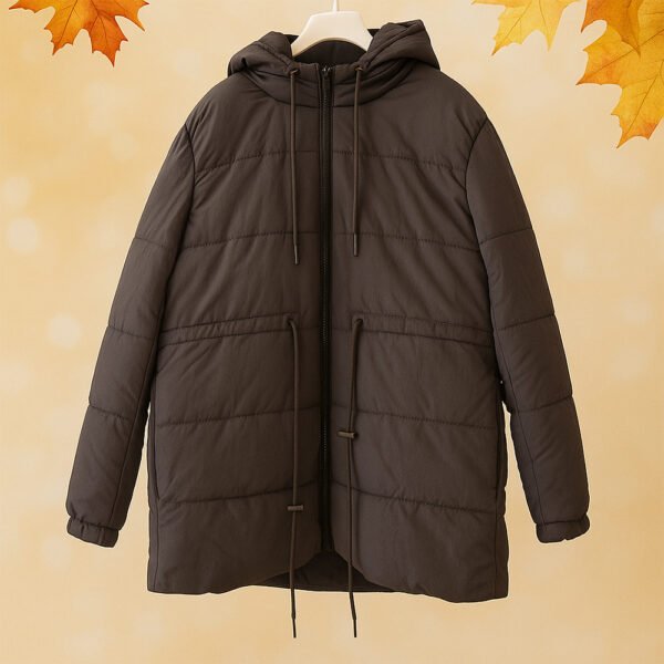 Geacă matlasată damă neagră – Geacă de iarnă călduroasă cu glugă & șnur de strângere - imagine 4