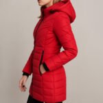 Palton matlasat damă roșu – Palton de iarnă elegant cu glugă - imagine 4
