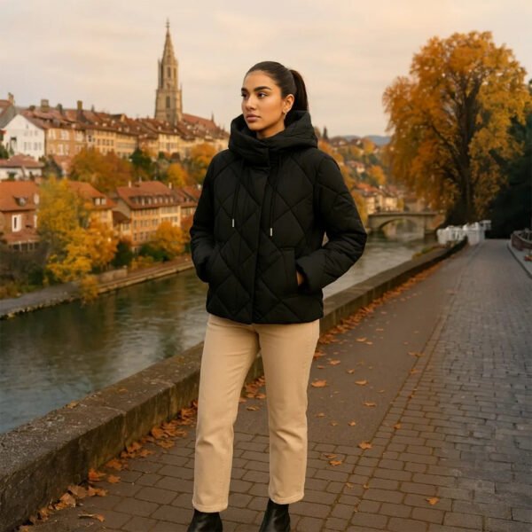 Doudoune femme noire – Veste d’hiver tendance avec col montant – Image 4