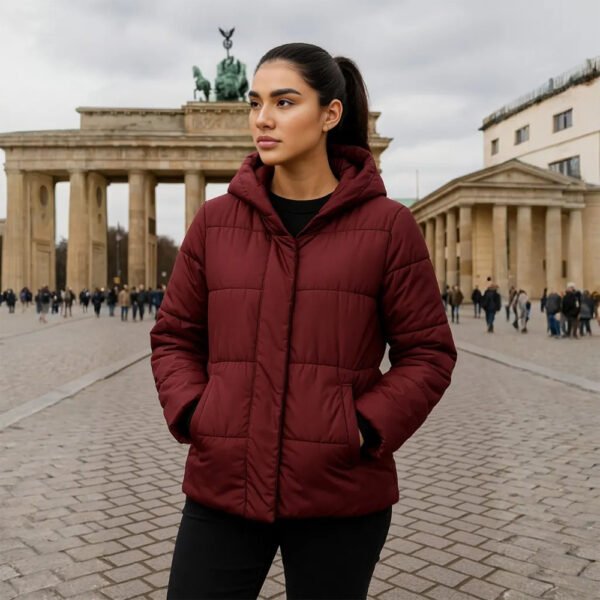 Doudoune Femme Bordeaux – Veste Matelassée à Col Large – Image 4