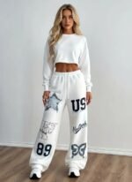 Women’s White Jogger Pants with Graphic Print – Urban Streetwear - Image 5