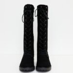 Damen Schnürstiefel Schwarz – Kniehohe Boots mit Reißverschluss & Profilsohle – Bild 4