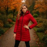 Palton matlasat damă roșu – Palton de iarnă elegant cu glugă - imagine 5