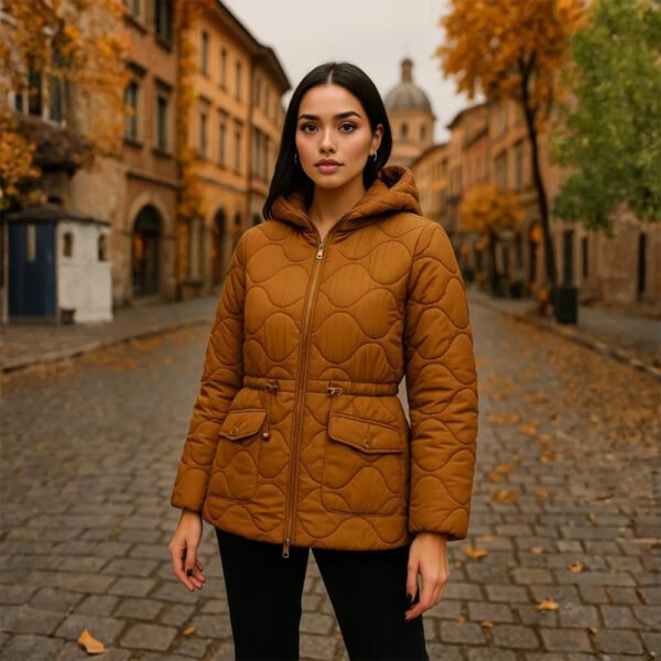 Doudoune femme marron – Veste d’hiver tendance avec capuche & cordon de serrage – Image 5