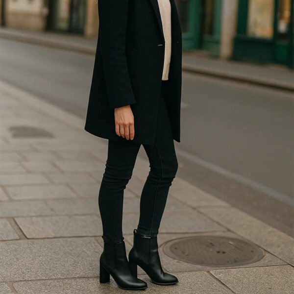 Damen Chelsea Boots Schwarz – Elegante High Heel Stiefeletten mit Blockabsatz – Bild 5