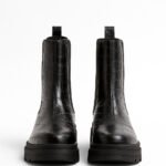 Damen Chelsea Boots Schwarz – Chunky Stiefeletten mit Kroko-Optik – Bild 4