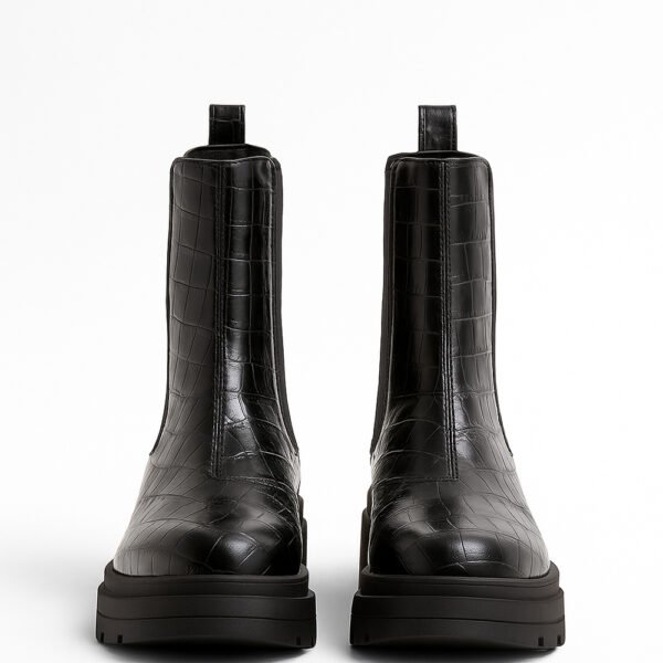 Damen Chelsea Boots Schwarz – Chunky Stiefeletten mit Kroko-Optik – Bild 4
