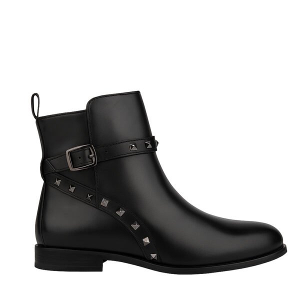 Damen Ankle Boots Schwarz – Elegante Stiefeletten mit Schnalle & Nieten-Details – Bild 5