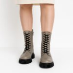Damen Combat Boots Grau – Trendige Schnürstiefel mit Chunky-Sohle
