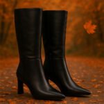 Damen High Heel Stiefel Schwarz – Kniehohe Stiefel mit Blockabsatz & Square Toe – Bild 5