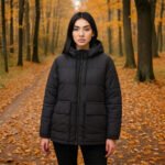 Geacă matlasată damă neagră – Geacă de iarnă călduroasă cu glugă & șnur de strângere - imagine 5