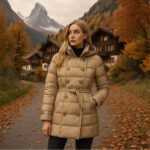 Palton matlasat damă bej – Palton elegant cu centură & glugă - imagine 6