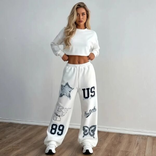 Women’s White Jogger Pants with Graphic Print – Urban Streetwear - Image 7