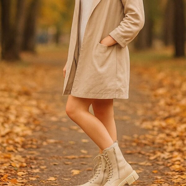 Damen Lace-Up Boots Beige – Trendige Chunky Stiefel mit hohem Schaft – Bild 5