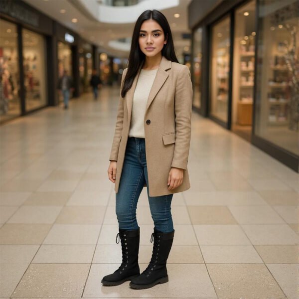 Damen Schnürstiefel Schwarz – Kniehohe Boots mit Reißverschluss & Profilsohle – Bild 5