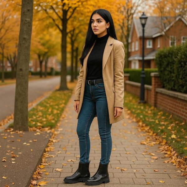 Damen Chelsea Boots Schwarz – Chunky Stiefeletten mit Kroko-Optik – Bild 6