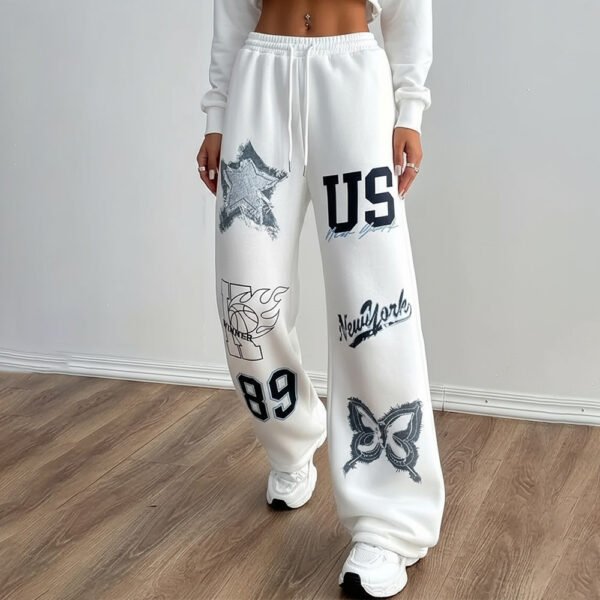 Women’s White Jogger Pants with Graphic Print – Urban Streetwear - Image 9