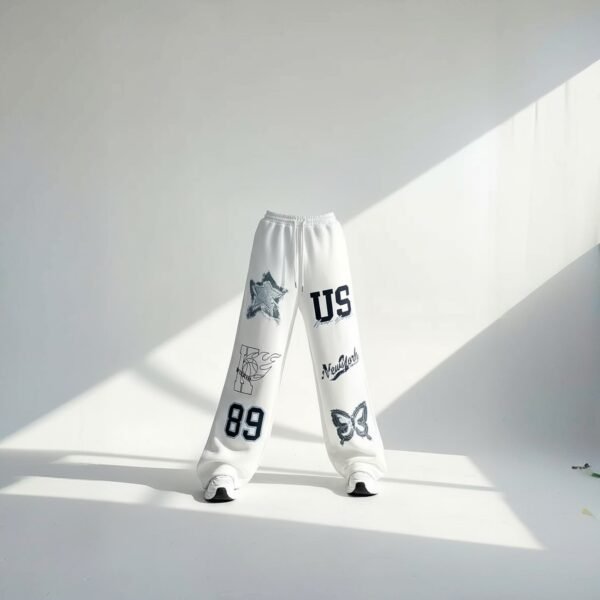 Women’s White Jogger Pants with Graphic Print – Urban Streetwear - Image 8