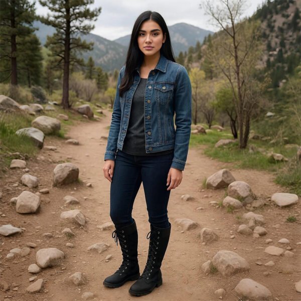 Damen Schnürstiefel Schwarz – Kniehohe Boots mit Reißverschluss & Profilsohle – Bild 6