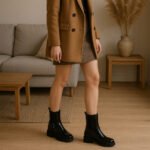 Damen Biker Boots Schwarz – Rockige Stiefeletten mit Schnallen-Detail – Bild 8