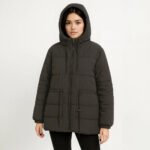 Geacă matlasată damă neagră – Geacă de iarnă călduroasă cu glugă & șnur de strângere - imagine 7