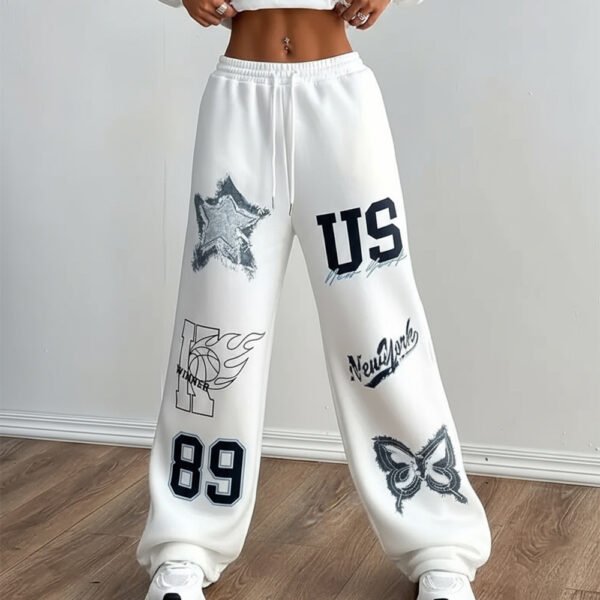 Women’s White Jogger Pants with Graphic Print – Urban Streetwear - Image 10