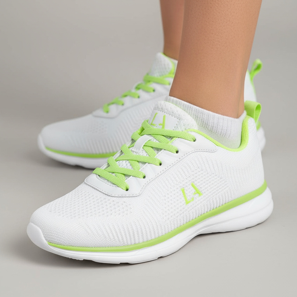 9 Damen Sneaker Weiß mit Neon Grün Akzenten – Atmungsaktiv & Leicht – Bild 1