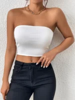 Crop top sexy uni – Top tub fără mâneci, elastic, pentru damă, îmbrăcăminte basic - imagine 3