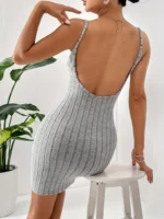 Mini-robe bodycon en maille côtelée pour femme – Mélange extensible polyester-spandex – Image 2